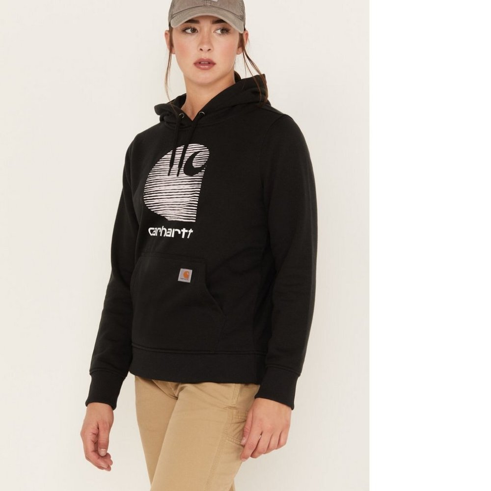 NWT Carhartt Rain Defender Women’s Relaxed Fit Midweight Graphic Hooded Black